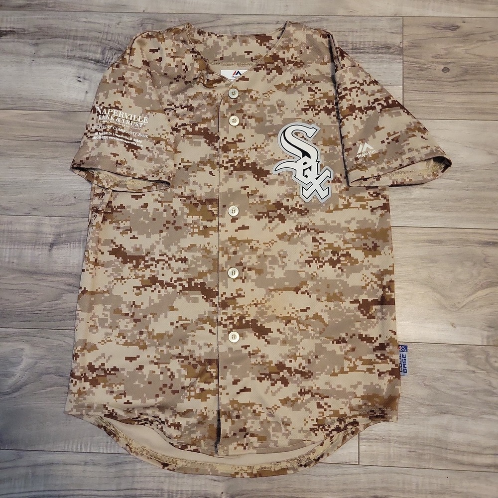 Chicago White Sox Baseball Jersey Camouflage Majestic Cool Base MLB Youth Medium